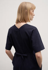 Women's Linen Midi Dress – Short Sleeve Button Front V-Neck Dress with Waist Tie