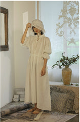 Vestido largo vintage Melissa de lino y algodón con mangas Marie