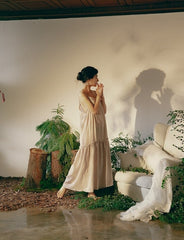 Vestido lencero largo escalonado de lino y algodón Lillian