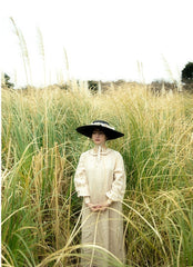 Vestido largo de lino y algodón Morgan con cuello Peter Pan y mangas obispo