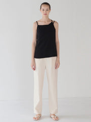 Double Strap Asymmetrical Neckline Linen Top with Lightweight Fit for Modern Summer Styling