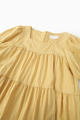 Tiered Linen Mini Dress with Puff Sleeves and Square Neckline for Effortless Summer Style