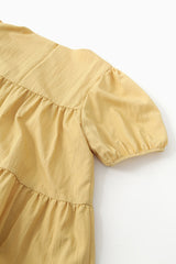 Tiered Linen Mini Dress with Puff Sleeves and Square Neckline for Effortless Summer Style