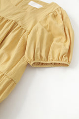 Tiered Linen Mini Dress with Puff Sleeves and Square Neckline for Effortless Summer Style