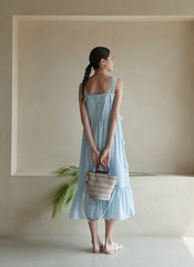 Sleeveless Cotton Dress with Tiered Ruffles and Relaxed Midi Silhouette, Lightweight Summer Fabric