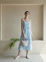 Sleeveless Cotton Dress with Tiered Ruffles and Relaxed Midi Silhouette, Lightweight Summer Fabric