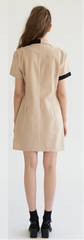 Short Sleeve Linen Shirt Dress with Tie Waist and Contrast Trim Collar and Cuffs