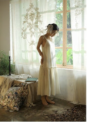 Vestido lencero largo escalonado de lino y algodón Lillian