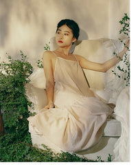 Vestido lencero largo escalonado de lino y algodón Lillian