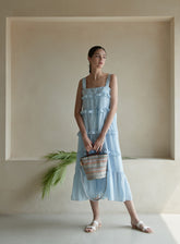 Sleeveless Cotton Dress with Tiered Ruffles and Relaxed Midi Silhouette, Lightweight Summer Fabric
