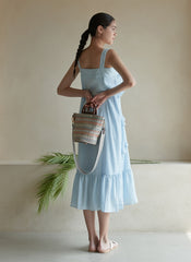 Sleeveless Cotton Dress with Tiered Ruffles and Relaxed Midi Silhouette, Lightweight Summer Fabric