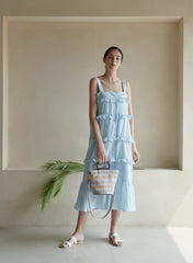 Sleeveless Cotton Dress with Tiered Ruffles and Relaxed Midi Silhouette, Lightweight Summer Fabric