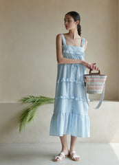 Sleeveless Cotton Dress with Tiered Ruffles and Relaxed Midi Silhouette, Lightweight Summer Fabric