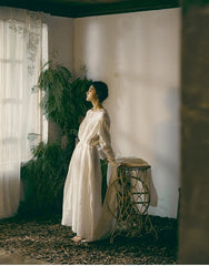 Vestido largo vintage de lino y algodón Tracy