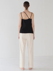 Double Strap Asymmetrical Neckline Linen Top with Lightweight Fit for Modern Summer Styling