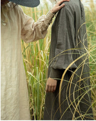 Vestido largo de lino y algodón Morgan con cuello Peter Pan y mangas obispo