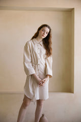 Relaxed Fit Women's Linen Shirt Dress with Button-Down Front and Adjustable Waist Tie