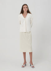 Minimalist Straight-Cut Linen Skirt with Elastic Waistband and Soft Ribbed Texture Finish