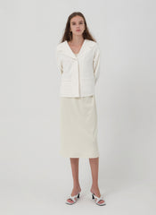 Minimalist Straight-Cut Linen Skirt with Elastic Waistband and Soft Ribbed Texture Finish