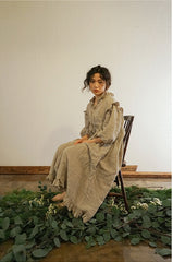 Vestido largo Madeline de lino y algodón con mangas abullonadas y volantes