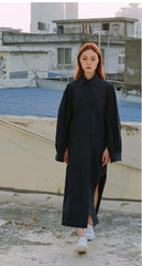 Relaxed Fit Linen Shirt Dress with Button Front and Long Sleeves