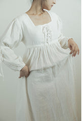 Lorena Linen Cotton Square Neck Lace Up Maxi Dress