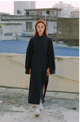 Relaxed Fit Linen Shirt Dress with Button Front and Long Sleeves