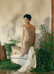 Vestido lencero largo escalonado de lino y algodón Lillian