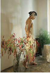 Vestido lencero largo escalonado de lino y algodón Lillian