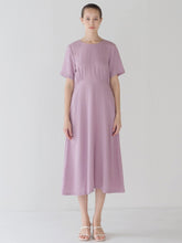 Elegant Short-Sleeve Linen Midi Dress with Flattering Waist Detail and Lightweight Comfort