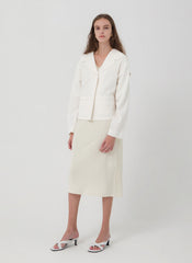 Minimalist Straight-Cut Linen Skirt with Elastic Waistband and Soft Ribbed Texture Finish