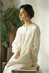 Vestido largo vintage de lino y algodón Tracy