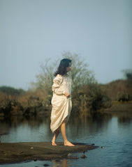 Laura Linen Cotton Square Neck Marie Sleeve Maxi Shirt Dress