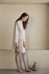 Relaxed Fit Women's Linen Shirt Dress with Button-Down Front and Adjustable Waist Tie