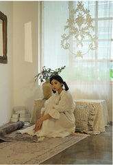 Vestido largo vintage Melissa de lino y algodón con mangas Marie