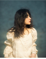 Laura Linen Cotton Square Neck Marie Sleeve Maxi Shirt Dress