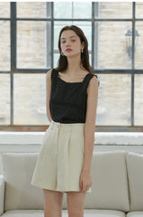 High-Waisted Linen Shorts with Pleated Front and Tailored Belt Loops