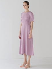 Elegant Short-Sleeve Linen Midi Dress with Flattering Waist Detail and Lightweight Comfort