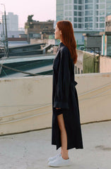 Relaxed Fit Linen Shirt Dress with Button Front and Long Sleeves