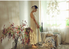 Vestido lencero largo escalonado de lino y algodón Lillian