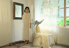 Vestido largo vintage Melissa de lino y algodón con mangas Marie