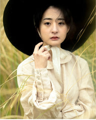 Vestido largo de lino y algodón Morgan con cuello Peter Pan y mangas obispo