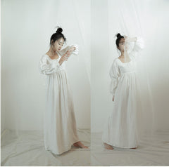 Lorena Linen Cotton Square Neck Lace Up Maxi Dress