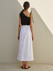 One-Shoulder Linen Blouse with Adjustable Tie Strap and Minimalist Silhouette