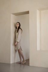 Relaxed Fit Women's Linen Shirt Dress with Button-Down Front and Adjustable Waist Tie