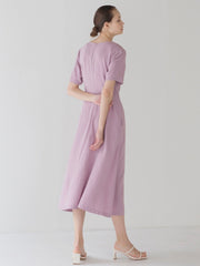 Elegant Short-Sleeve Linen Midi Dress with Flattering Waist Detail and Lightweight Comfort