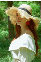 Midi Puff-Sleeve Linen Dress With Wide Sailor Collar And Shirred Waist