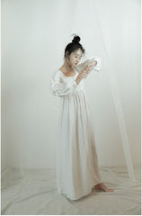 Lorena Linen Cotton Square Neck Lace Up Maxi Dress