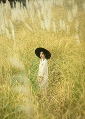 Vestido largo de lino y algodón Morgan con cuello Peter Pan y mangas obispo