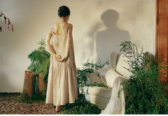 Vestido lencero largo escalonado de lino y algodón Lillian